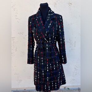 BEREK Black coat with colorful pompoms. Size Small.